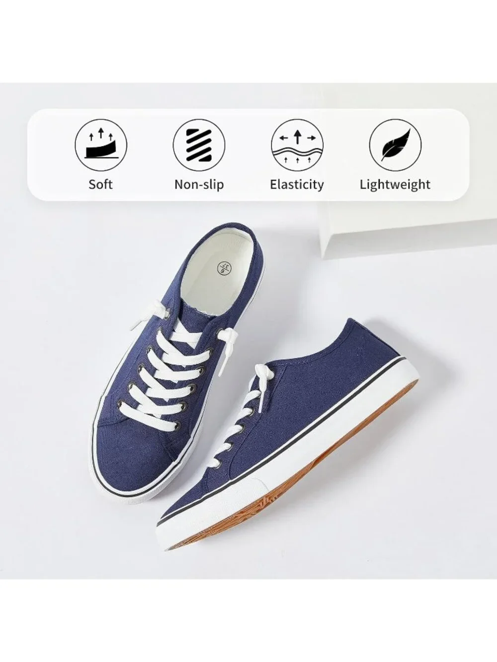 Women Navy Blue Low Top Lace Up Canvas Solid Slip On Casual Loafer Sneaker Shoes